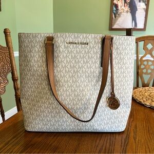Michael Kors White and Brown Tote Bag NWOT